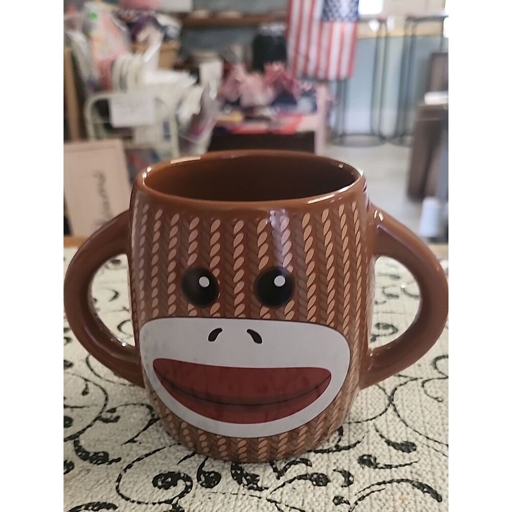 Sock Monkey Face Double-Handled Ceramic Mug